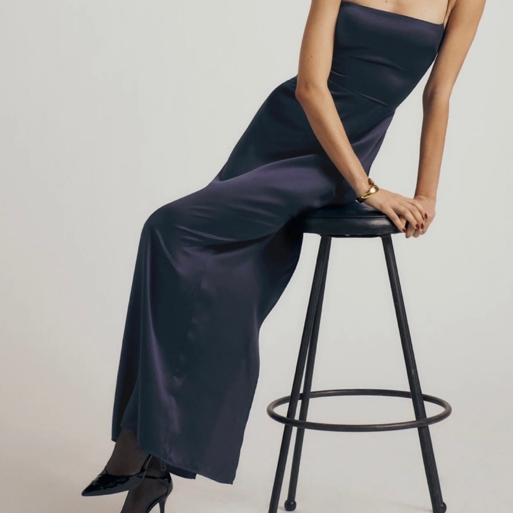 Reformation Frankie Silk Dress Navy Blue